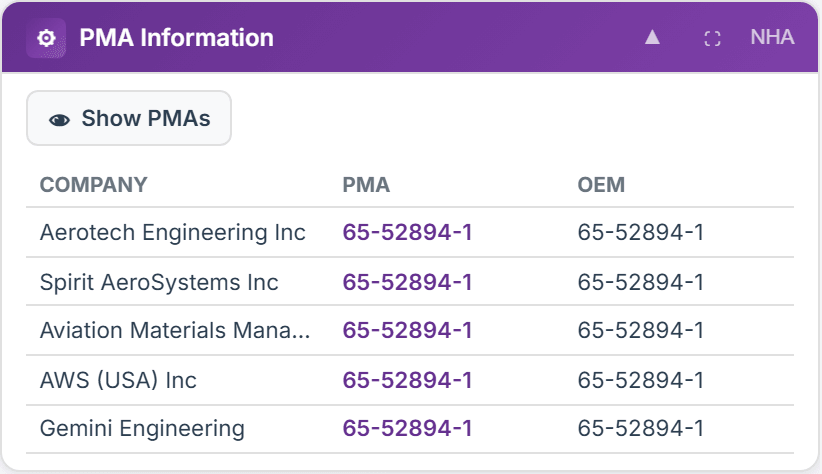 PMA Information panel in Fulcrum 360